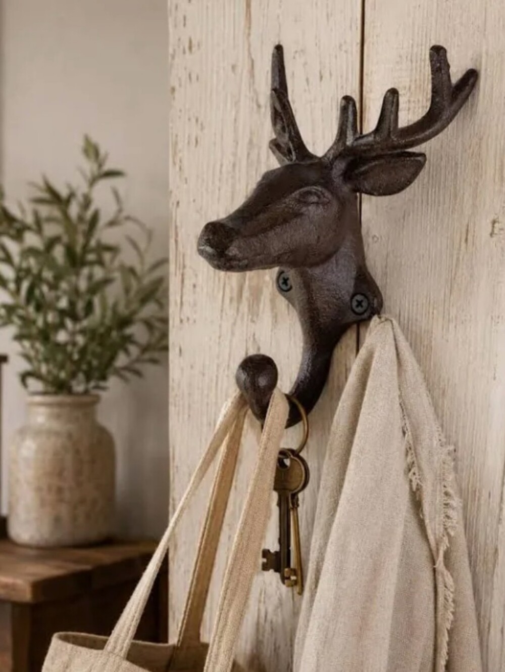 Rustic Brown Deer Head Wall Accent - Brown
